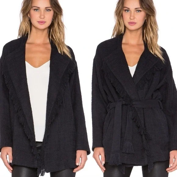 IRO Cauley Coat Fringe Moto Style Navy Tweed Jacket - Picture 2 of 12